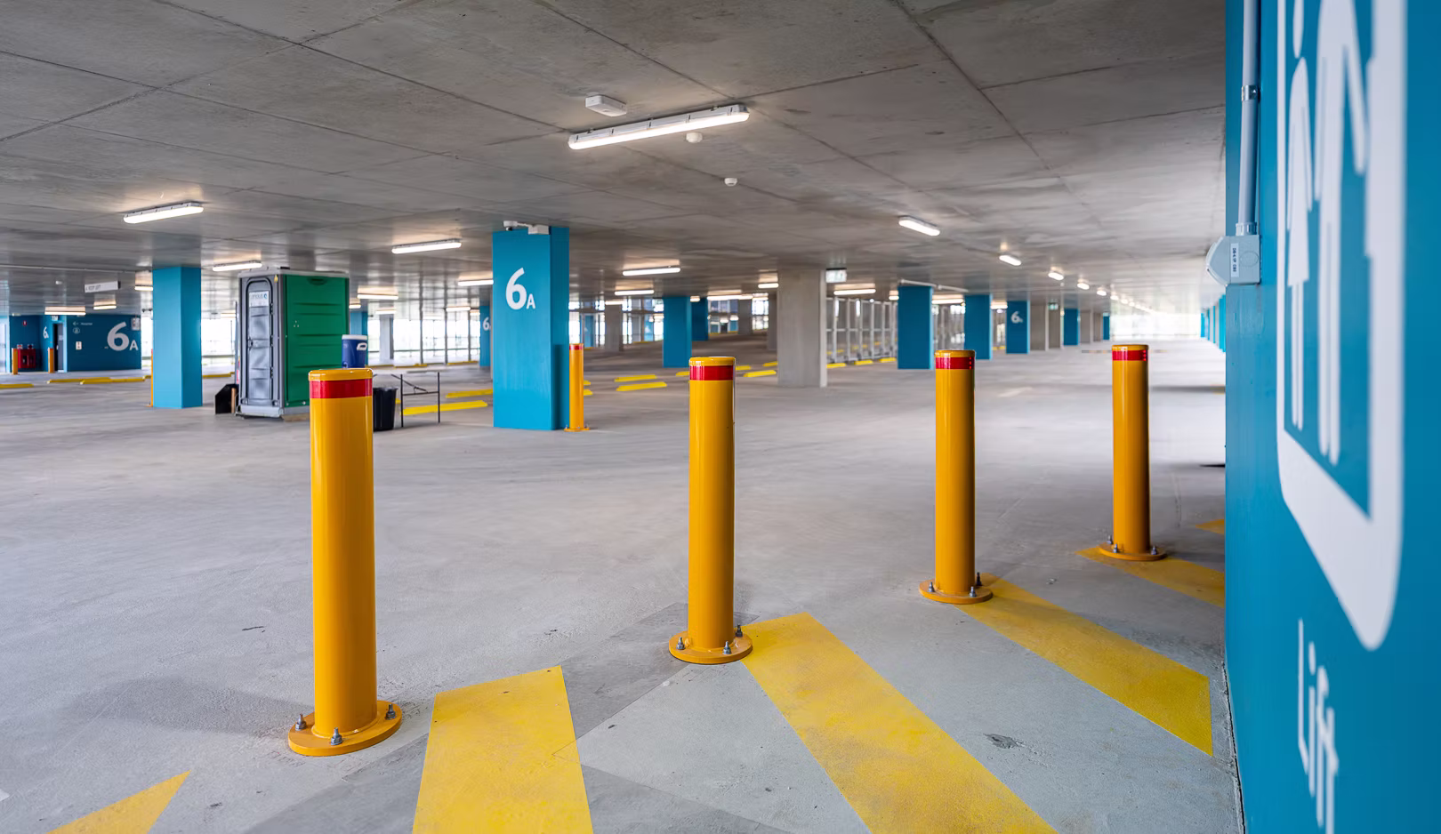 Impact bollards installed in a commercial car park