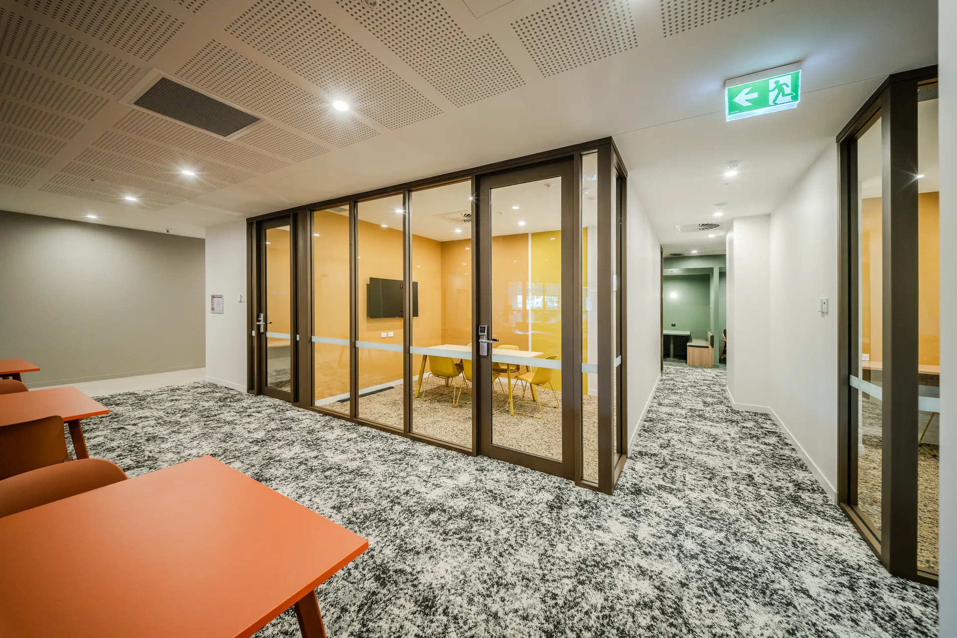 Aluminium-framed glazed meeting rooms at 41 George Street